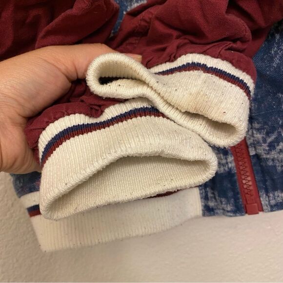 Free People varsity of dreams bomber jacket blue red cotton linen blend S - Picture 6 of 9